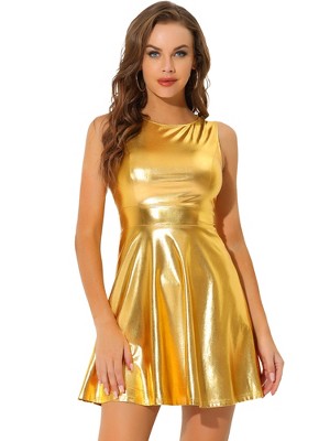 INSPIRE CHIC Women's Christmas Metallic Sleeveless High Waist Party Holographic Dress