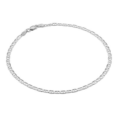 KISPER Solid 925 Sterling Silver Italian 3mm Diamond-Cut Flat Mariner Link Chain Anklet for Women - Made in Italy