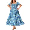 Agnes Orinda Women's Plus Size Floral Short Sleeve Shirred Square Neck Maxi Empire Waist Dresses - 2 of 4