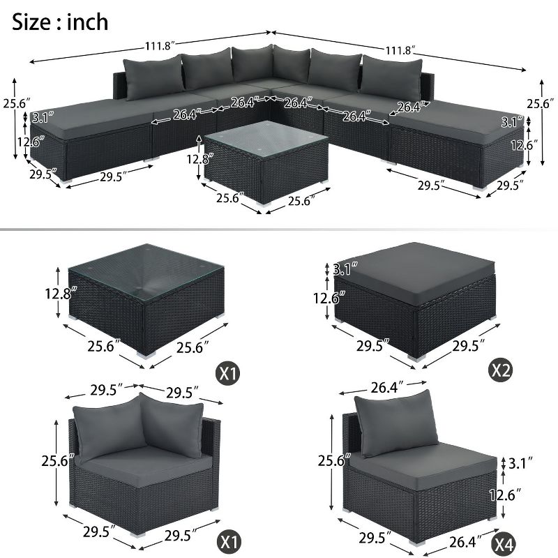 8-Pieces Outdoor Patio Furniture Sets, Garden Conversation Wicker Sofa Set, Single Sofa Combinable,Gray Wicker-Maison Boucle, 3 of 11