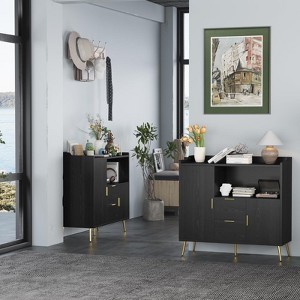 40" Buffet Sideboard with Storage, Set of 2 Kitchen Storage Cabinet, Microwave Cabinet, Coffee Bar Cabinet with 2 Drawers and 2 Doors for Kitchen - 1 of 4