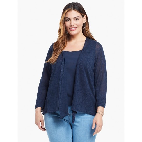 NIC ZOE Women s Lightweight 4 Way Cardigan Dark Indigo Plus Size 2X