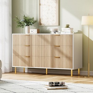3/5/6 Drawer Dresser for Bedroom with Gold Handles, Wooden Chest of Drawers and Storage Organizer for Living Room, Entryway, or Hallway - 1 of 4