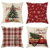 Lomsoe 4pcs Set, Christmas Tree Snowflake Truck Buffalo Plaid Pillow Covers, Red Green Cozy Pillowcases, Christmas Winter Sofa Bed Decor, No Insert - 2 of 4