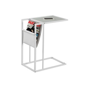 Monarch Specialties Accent Table, C-shaped, End, Side, Snack, Magazine Storage, White Leather Look, White Metal - 1 of 4