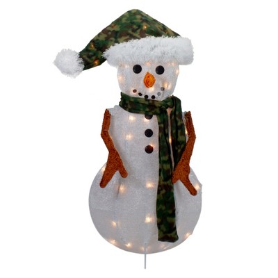 Northlight 24" Lighted White and Green Chenille Snowman Outdoor Christmas Decoration
