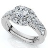 Pompeii3 1 1/10Ct Cushion Halo Diamond Engagement Ring & Matching Band Gold/Pt Lab Created - 3 of 4