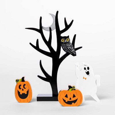Mini Mantel Wood Tree with Pumpkin and Ghosts Halloween Decorative Prop - Hyde & EEK! Boutique™