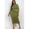 Slickblue Plus Size Long Sleeve Midi Dress with Side Ruching, Stretch Jersey Fabric, 5 Color Options, Size 1XL-3XL - 2 of 4
