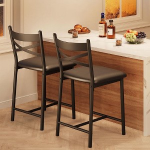 WhizMax Bar Stools Set of 4, PU Upholstered, X-Backrest, Metal Footrest, Black Counter Height for Dining Room, Coffee Shop - 1 of 4