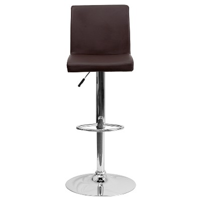 Luxurious Brown Vinyl Adjustable Swivel Barstool with Chrome Base