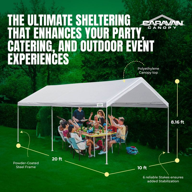 Caravan Canopy Domain 10 x 20 Foot Straight Leg Instant Canopy Tent Set, White, 4 of 8