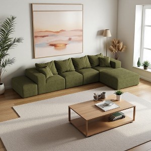 132" Chenille Modular L-Shaped Sectional Sofa with 6 Pillows - 1 of 4