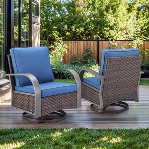 POCASSY Outdoor Swivel Glider Chairs, Patio Wicker Swivel Rocking Chairs with Powder-Coated Steel Armrest - 1 of 4