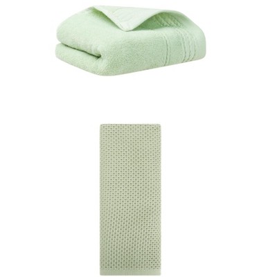 REGALWOVEN Solid Stripe Pattern Bathroom Face Hand Towels 14" x 30"/13" x 30" 2 Pcs
