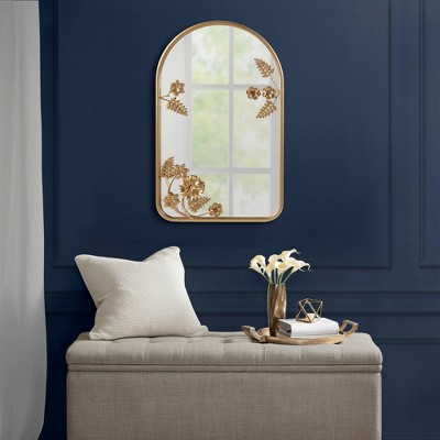 Gold Arched Floral Metal Frame Wall Mirror