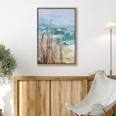 Americanflat Canvas Wall Art Featuring Sand, Ocean, Sky and Tall Grasses with Hand-Painted Accents - Coastal Beach Wall Art