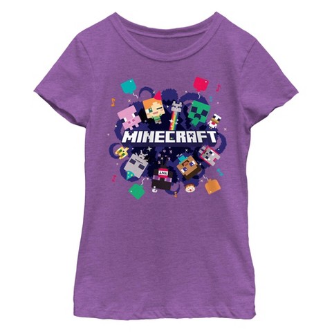 Minecraft Girl's Minecraft Alex Steve Portal Party T-Shirt - Purple Berry - Small