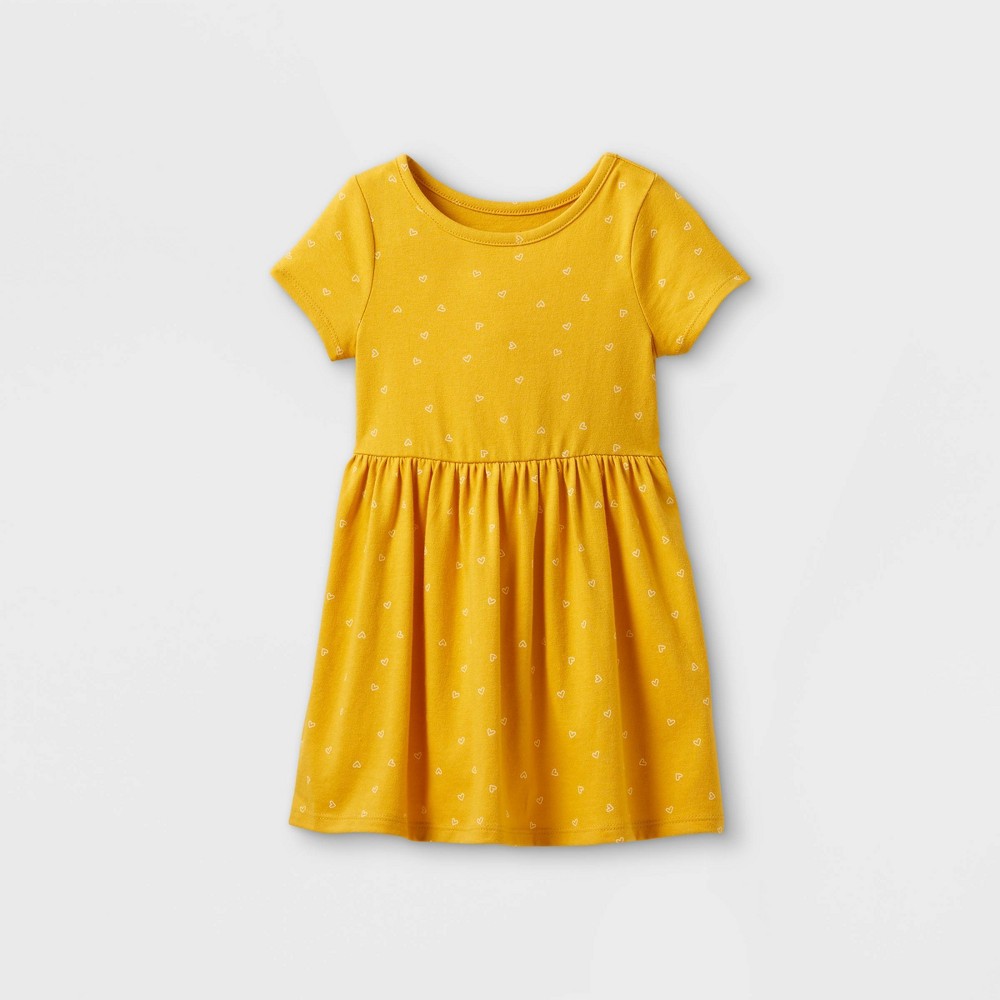 Toddler Girls' 18M Printed Knit Short Sleeve Dress - Cat & Jack Dark Yellow 18M