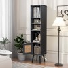 Costway Rattan Storage Cabinet Freestanding Slim Organizer Wood Display Rack Living Room Black/White/Natural - image 4 of 4