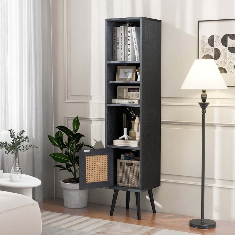 Costway Rattan Storage Cabinet Freestanding Slim Organizer Wood Display Rack Living Room Black/White/Natural, 4 of 11