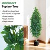 5FT Artificial Topiary Shrubs,Bay Leaf Trees for Outdoors Faux Silk Ficus Trees with Natural Trunk Plants for Home Office Front Porch Decor - 3 of 4