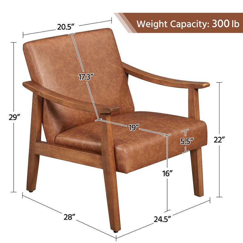 Yaheetech Modern Faux Leather Upholstered Armchair Accent Chair with Solid Wood Legs, 3 of 13
