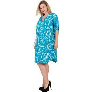 HAPPY BAY Women's House Daily Routine Evening Wear Vacation Holiday Casual Loungewear Relaxed Fit Caftan Mini Casual Sundress 2X-3X Blue, Floral - 1 of 4