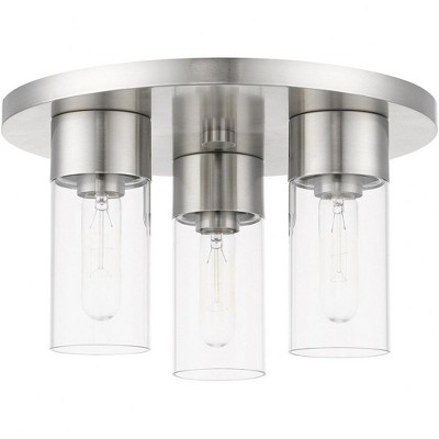 Sleek Brushed Nickel 3-Light Flush Mount with Clear Glass
