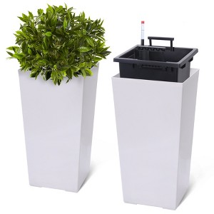 16" Tall Planters Set of 2, Outdoor＆Indoor Planter Pots, with Drainage Holes＆Water Level Monitor＆Inner Bucket, Automatic Watering - 1 of 4