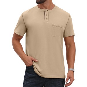 INSPIRE CHIC Men's Crew Neck with Pocket Short Sleeve Button Down Henley T-Shirt - 1 of 4