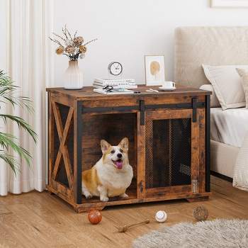 Whizmax 37'' Dog Crate Furniture Side End Table with Flip Top and Movable Divider, Wooden Dog Crate Table Large, Dog Kennel Side End Table