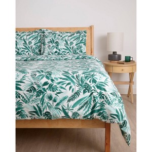 society6 Megan Galante Tropical Palm Green Brushed Cotton Duvet Set Green - 1 of 4