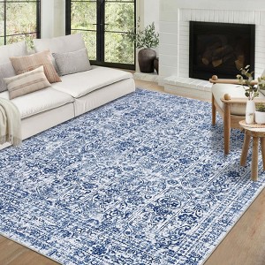 Vintage Distressed Area Rug Washable Living Room Rug Soft Non Slip Floor Carpet for Dining Room Home Office - 1 of 4