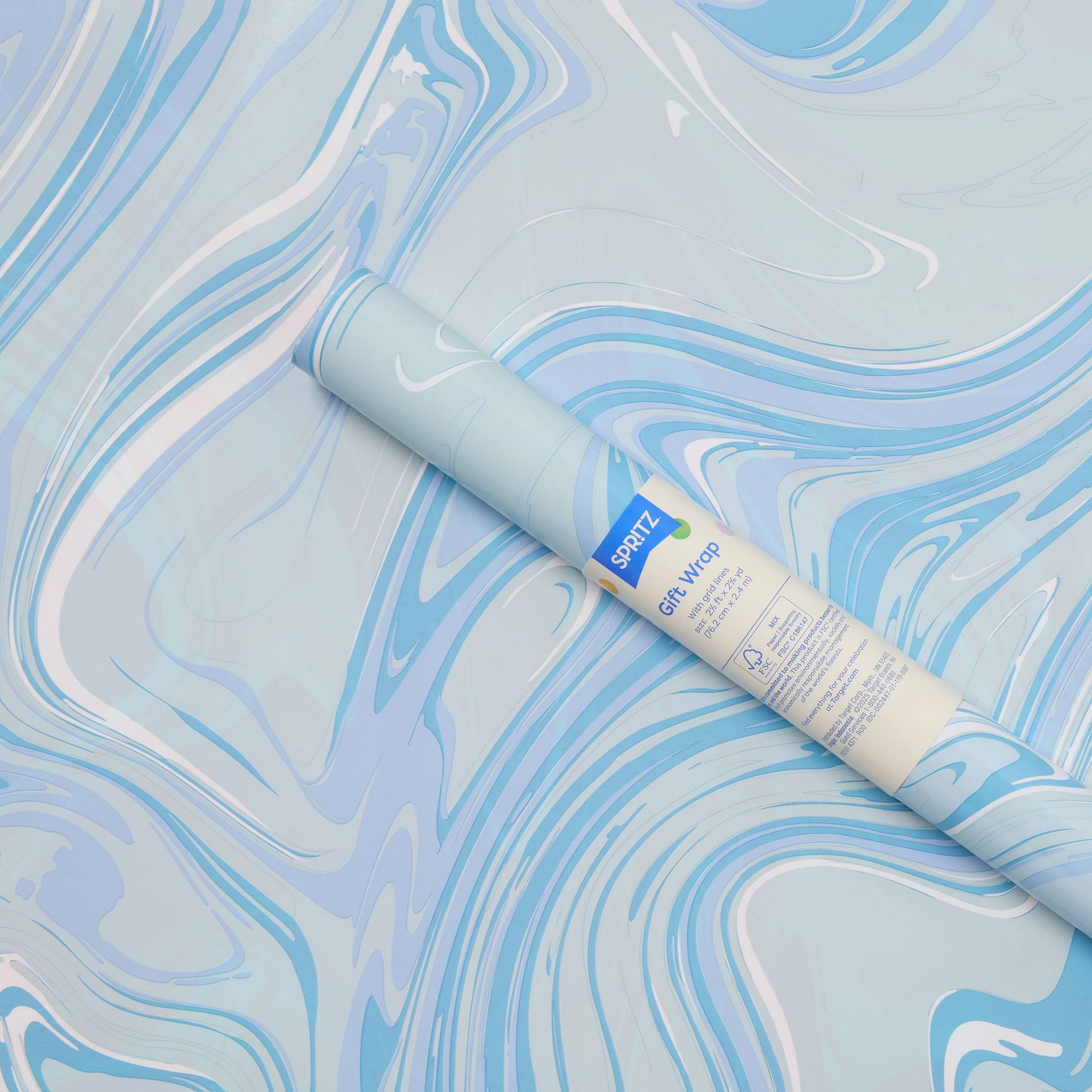 96"x30" Dual Sided Marble Swirl Pattern Wrapping Paper Blue/Pink - Spritz™