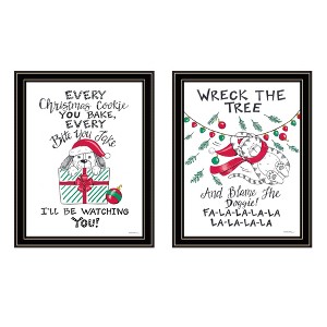 2Piece Vignette Cat & Dog Christmas Enjoyment Black Framed Wall Art for Living Room, Bedroom Wall Art Print for Home Decor by Deb Strain - 1 of 4