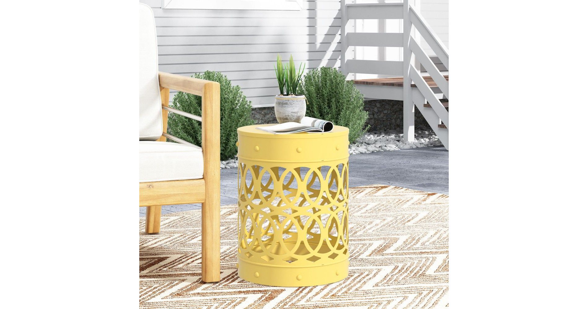 TUYOHW Modern Round Patio End Table,Iron Patio Side Table for Backyard,Pool, Indoor Companion,Durable and Stable,Yellow