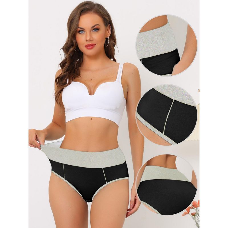 Allegra K Women's High Waist Tummy Control Color-Block Available in Plus Size Brief, 3 of 6