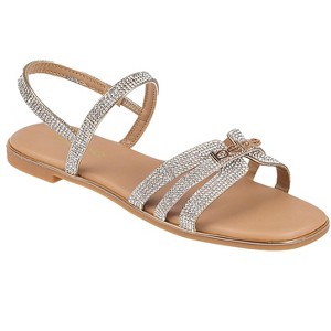 bebe Flat Dress Sandals Women's Embellished Strappy Sandals with Logo Rivet - 1 of 4