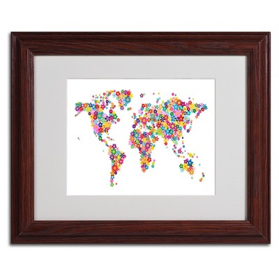 Trademark Fine Art -Michael Tompsett 'Flowers World Map 2' Matted Framed Art