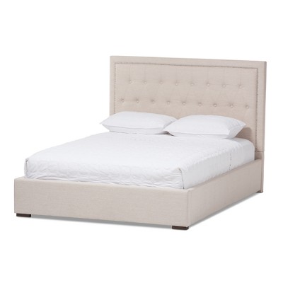 Taylor Modern and Contemporary Fabric Upholstered Gas - Lift Platform Bed - Queen - Light Beige - Baxton Studio