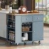 Rolling Kitchen Island Cart W/Folding Drop Leaf Breakfast Bar, Wood Top, Open Storage & Wine Rack, Mobile Kitchen Island On Wheels, Home Storage Space - 3 of 4