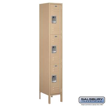 Salsbury Industries Assembled 3-Tier Standard Metal Locker with One Wide Storage Unit, 6-Feet High by 15-Inch Deep, Tan