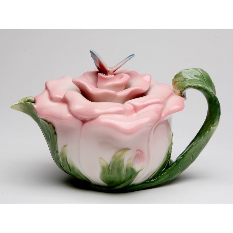 Kevins Gift Shoppe Ceramic Victorian Pink Rose Teapot with Butterfly, 1 of 4