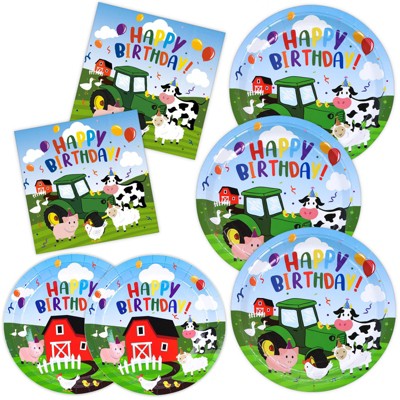DYLIVeS Farm Animals Birthday Party Decorations, Disposable Farm House Theme Paper Dinner Plates Dessert Plates and Luncheon Napkins Tableware Set