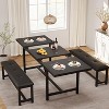 63" Extendable Dining Set for 4-6, w/ 2 Upholstered Benches, Metal Frame Table for Apartment, Retro Black - 3 of 4