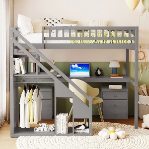 Twin Size Loft Bed with Two Chest of Drawers, Desk and Light Strip - 1 of 4