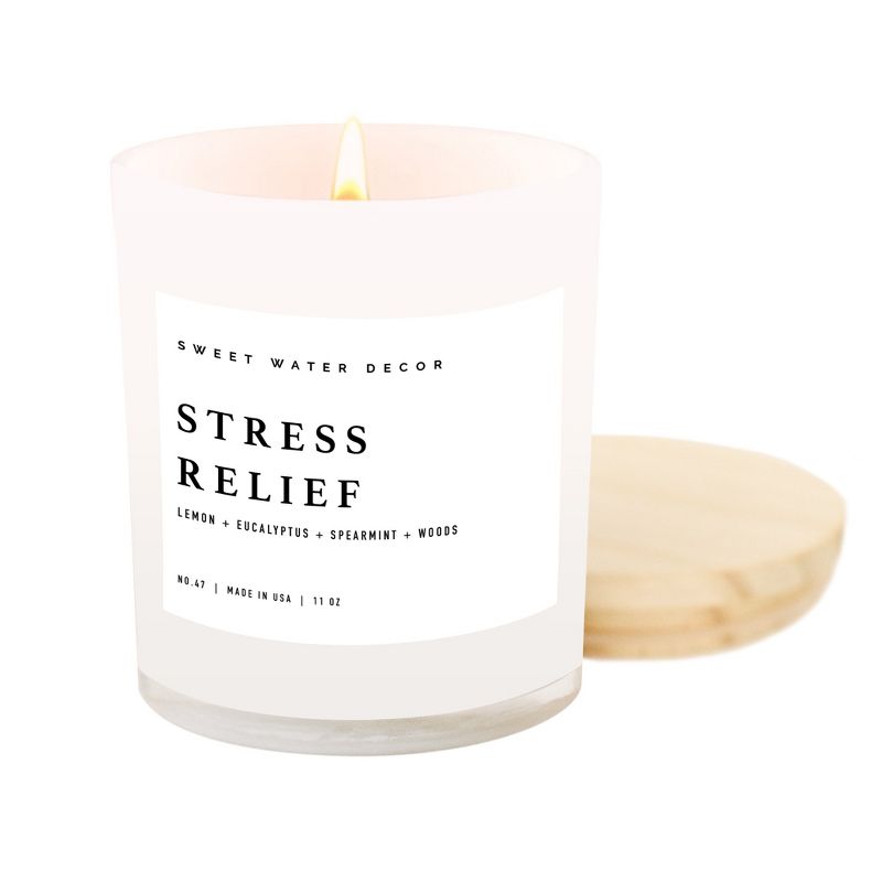 Sweet Water Decor Stress Relief 11oz White Jar Soy Candle, 1 of 4