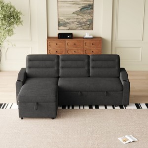 83.5" Convertible Sleeper Sofa with Storage Recliner & Cup Holder, Polyester Fabric (Space-Saving Design) - 1 of 4