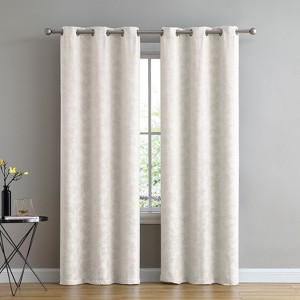 Kate Aurora Chic Living 2 Pack Floral Leaves Embossed Room Darkening Grommet Top Curtain Panels - 84 in. Long - 1 of 2